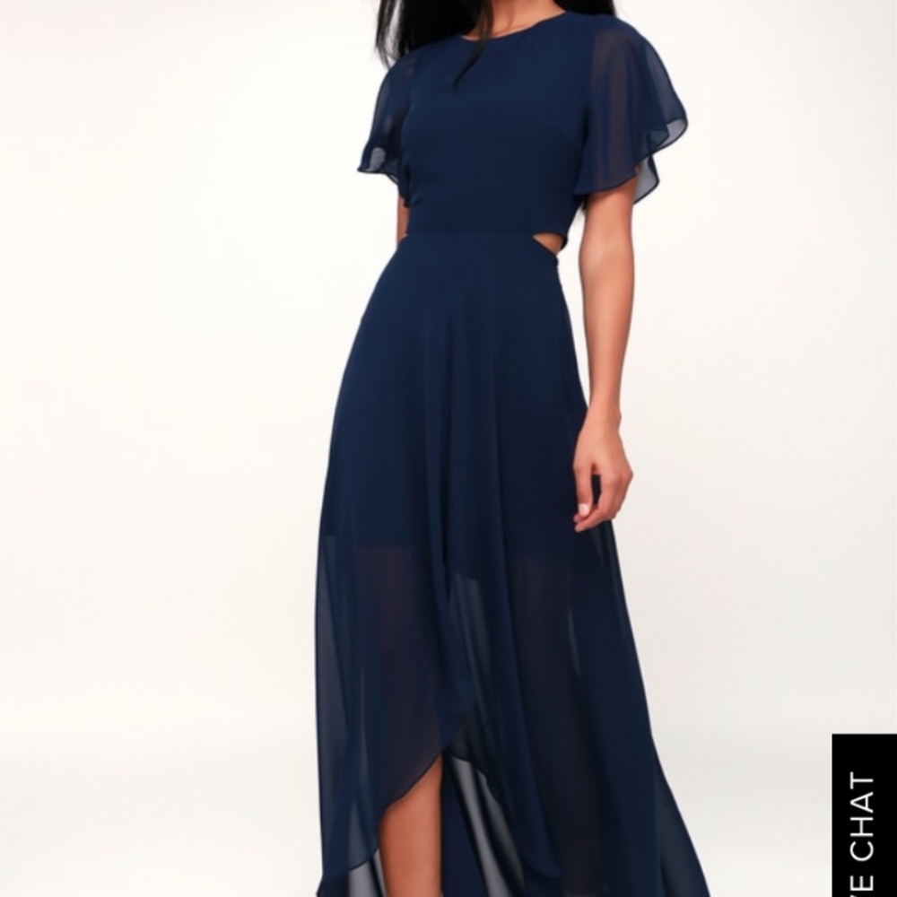 BOHEMIAN RHAPSODY NAVY BLUE CUTOUT HIGH-LOW DRESS